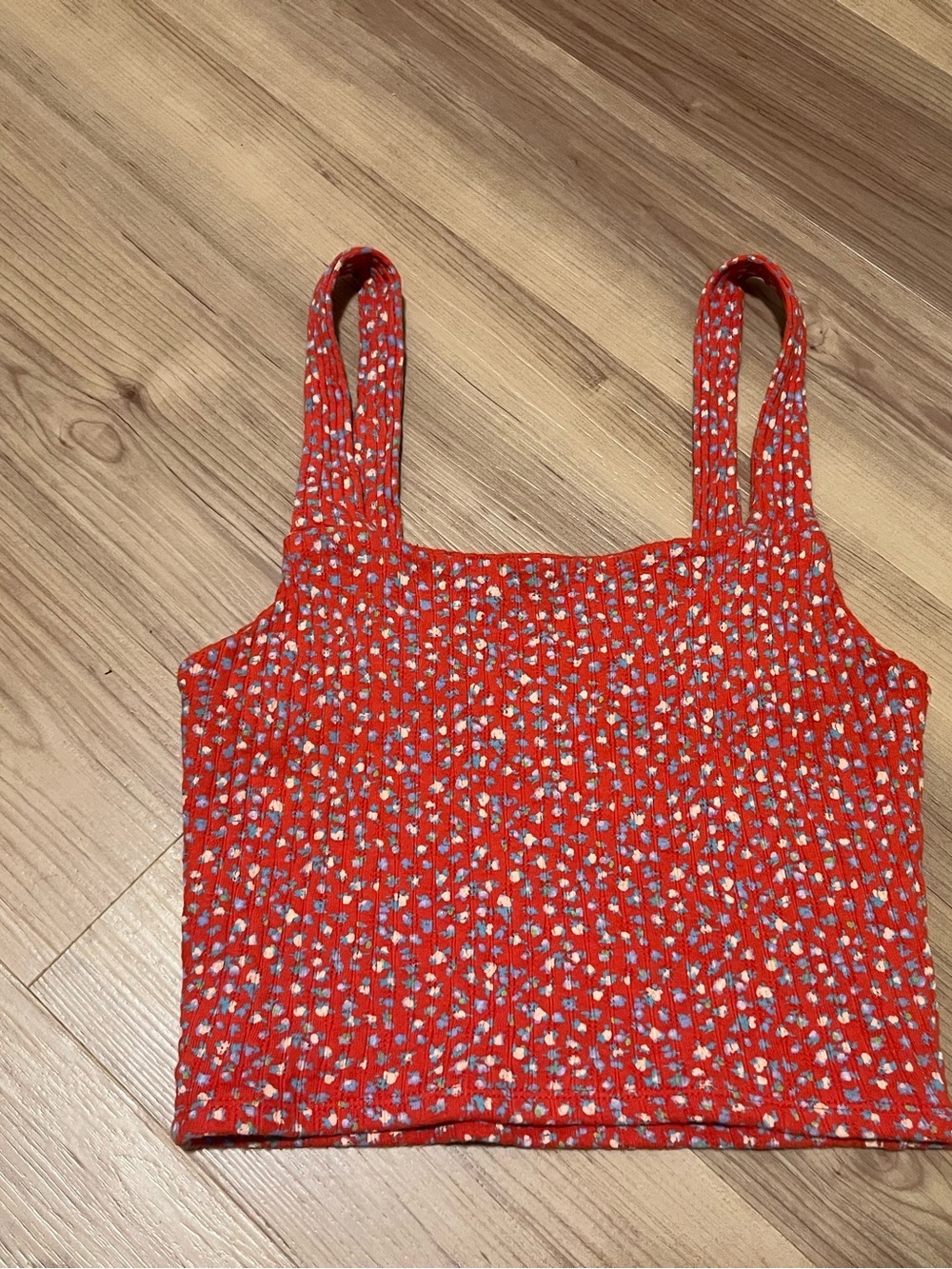 Red Floral Crop Tank Top